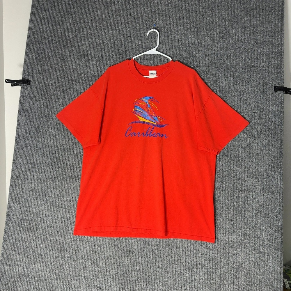 Vintage HRLA Caribbean Sailboat‎ T Shirt Mens OS Red Graphic Tee Made In USA